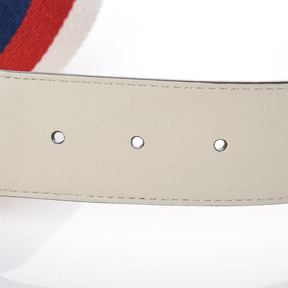 Gucci Nylon Calfskin Sylvie Web Double G 40mm Belt 80 32 Mystic White Hibiscus Red Maritime 5 of 6
