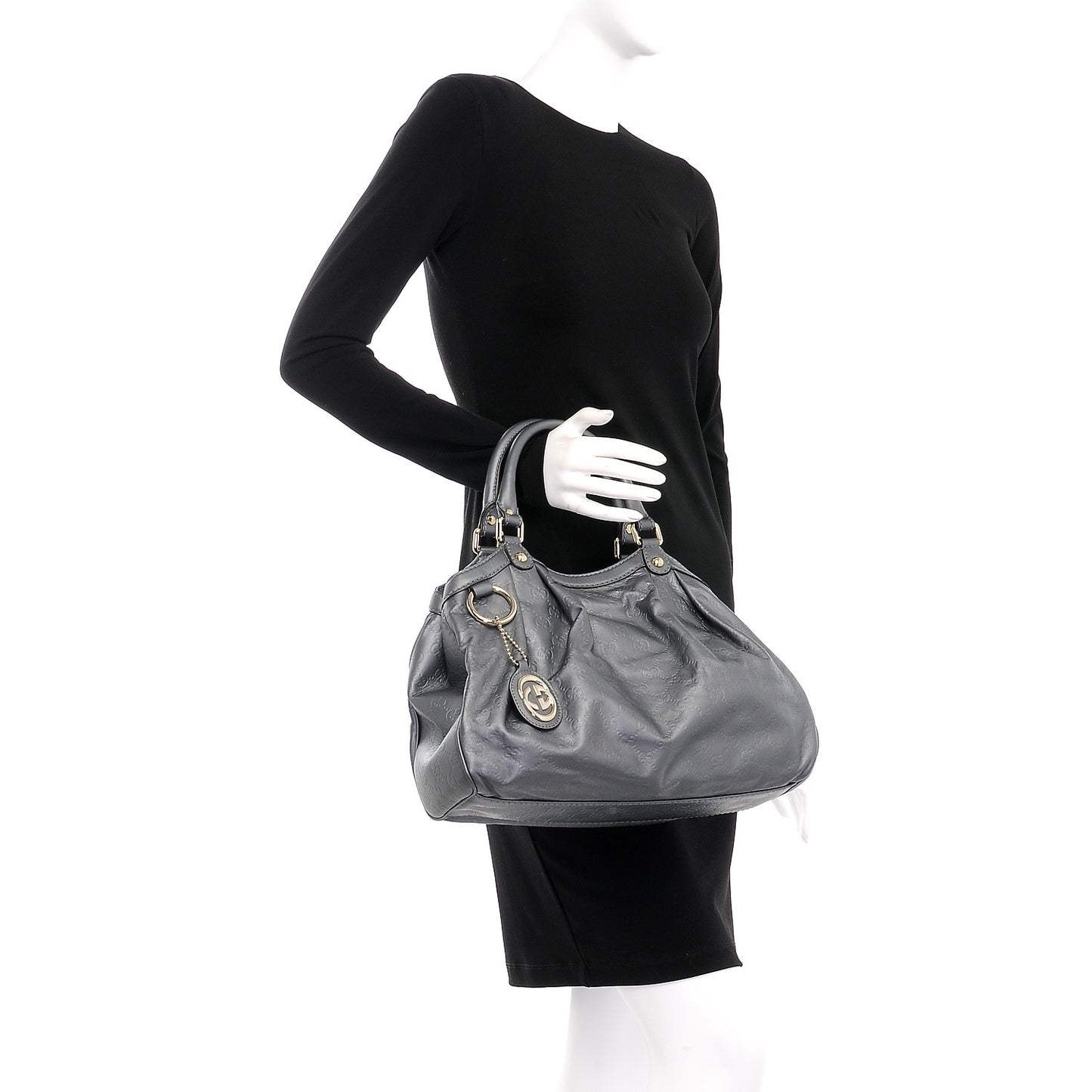 Guccissima Medium Sukey Tote Dark Silver