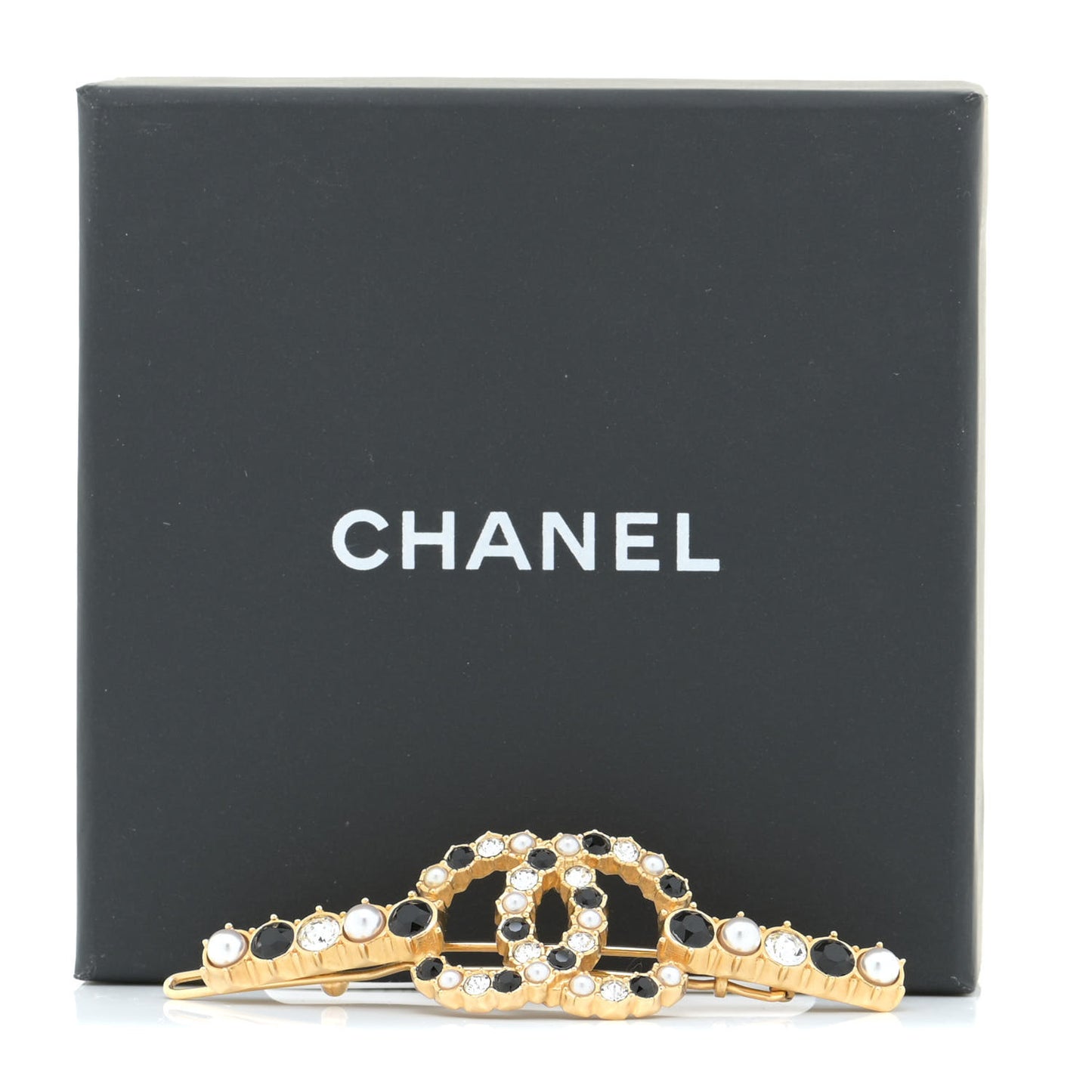 Pearl Crystal CC Hair Clip Barrette Gold Black Pearly White