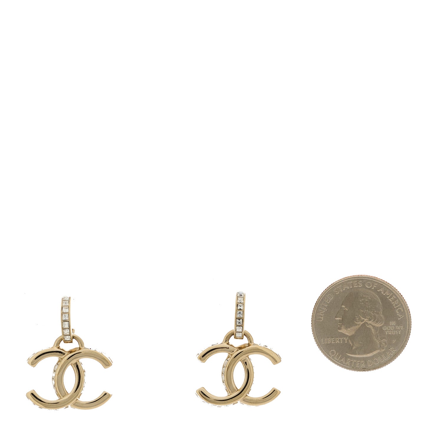 Chanel Metal Baguette Crystal CC Drop Earrings Gold 2 of 4