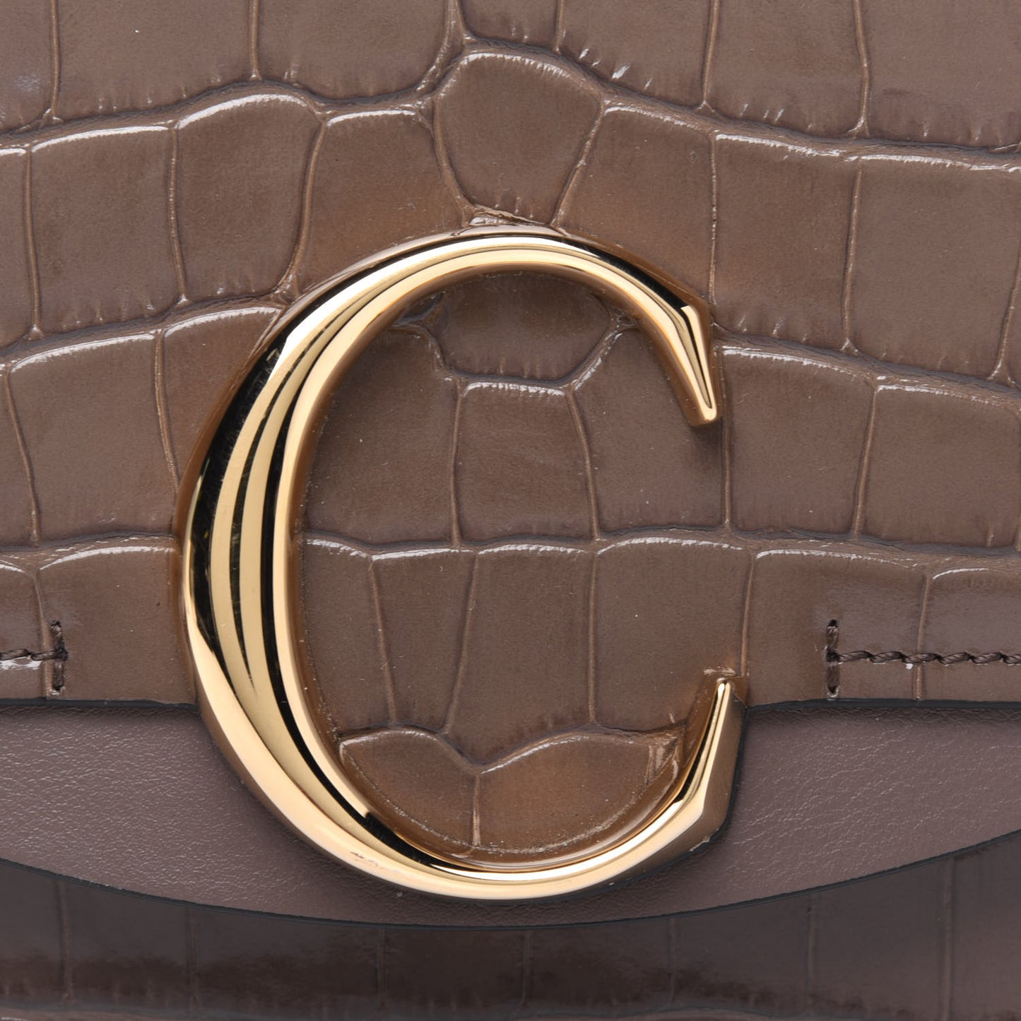 Calfskin Crocodile Embossed Mini C Double Carry Taupe
