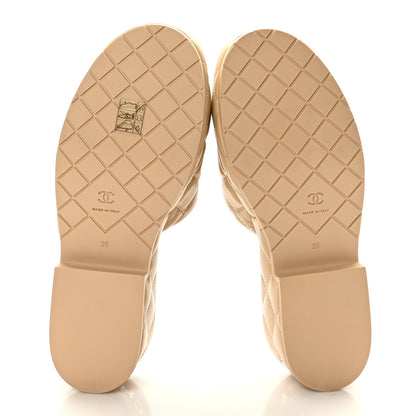 Chanel Lambskin Quilted CC Mules Wedge Sandals 39 Beige 6 of 8