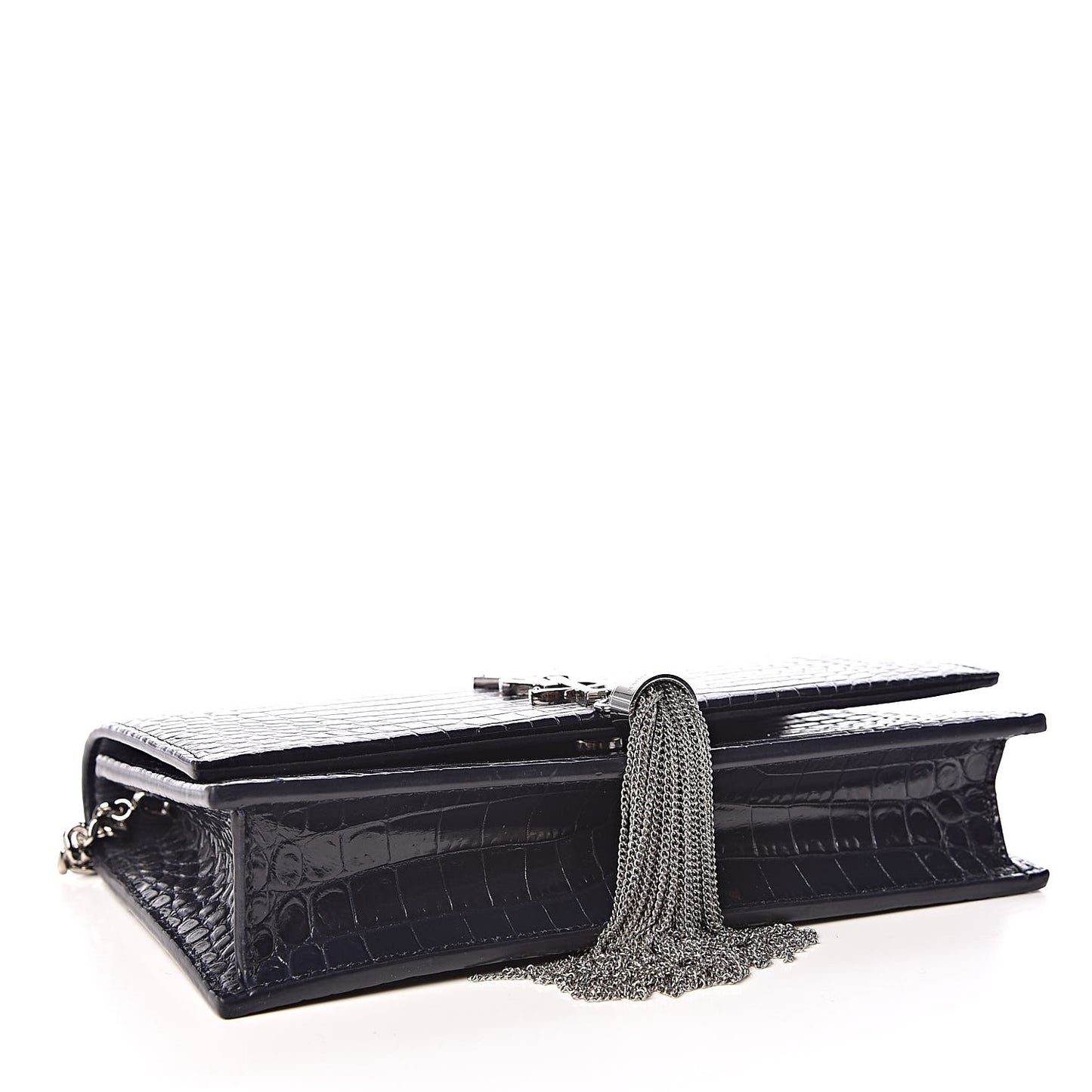 Calfskin Crocodile Embossed Kate Monogram Tassel Chain Wallet Deep Marine