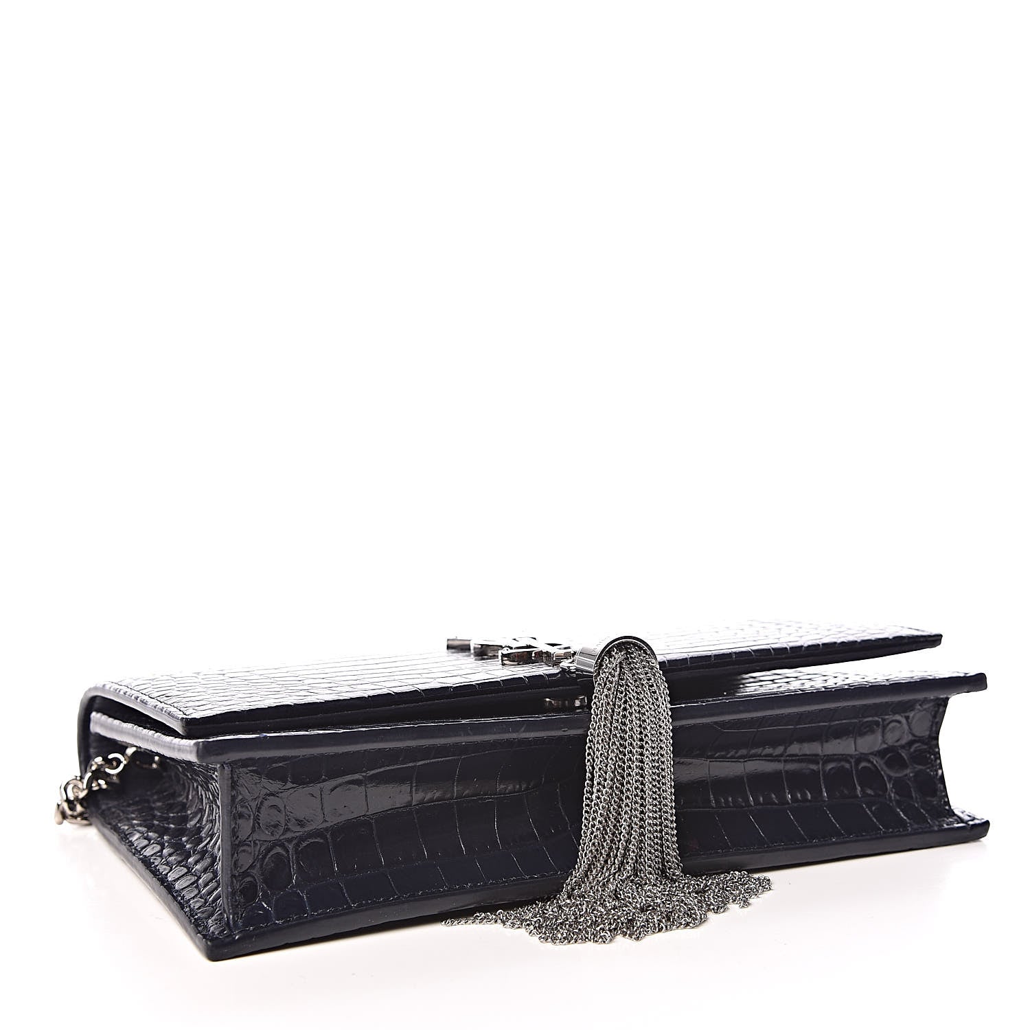 Saint Laurent Calfskin Crocodile Embossed Kate Monogram Tassel Chain Wallet Deep Marine 4 of 9