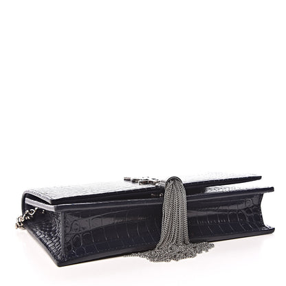 Saint Laurent Calfskin Crocodile Embossed Kate Monogram Tassel Chain Wallet Deep Marine 4 of 9
