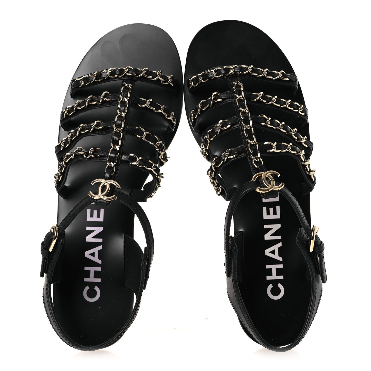 Calfskin Multi Chain CC Sandals 39 Black