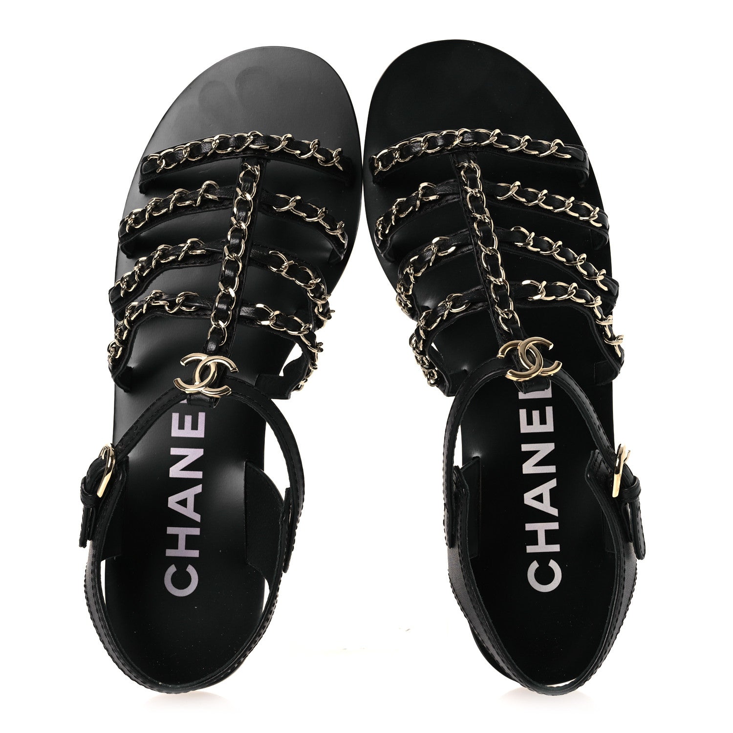 Chanel Calfskin Multi Chain CC Sandals 39 Black 2 of 11