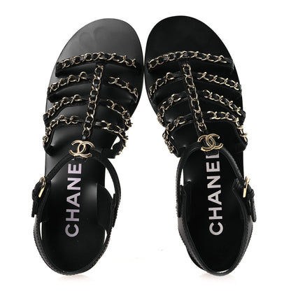 Chanel Calfskin Multi Chain CC Sandals 39 Black 2 of 11