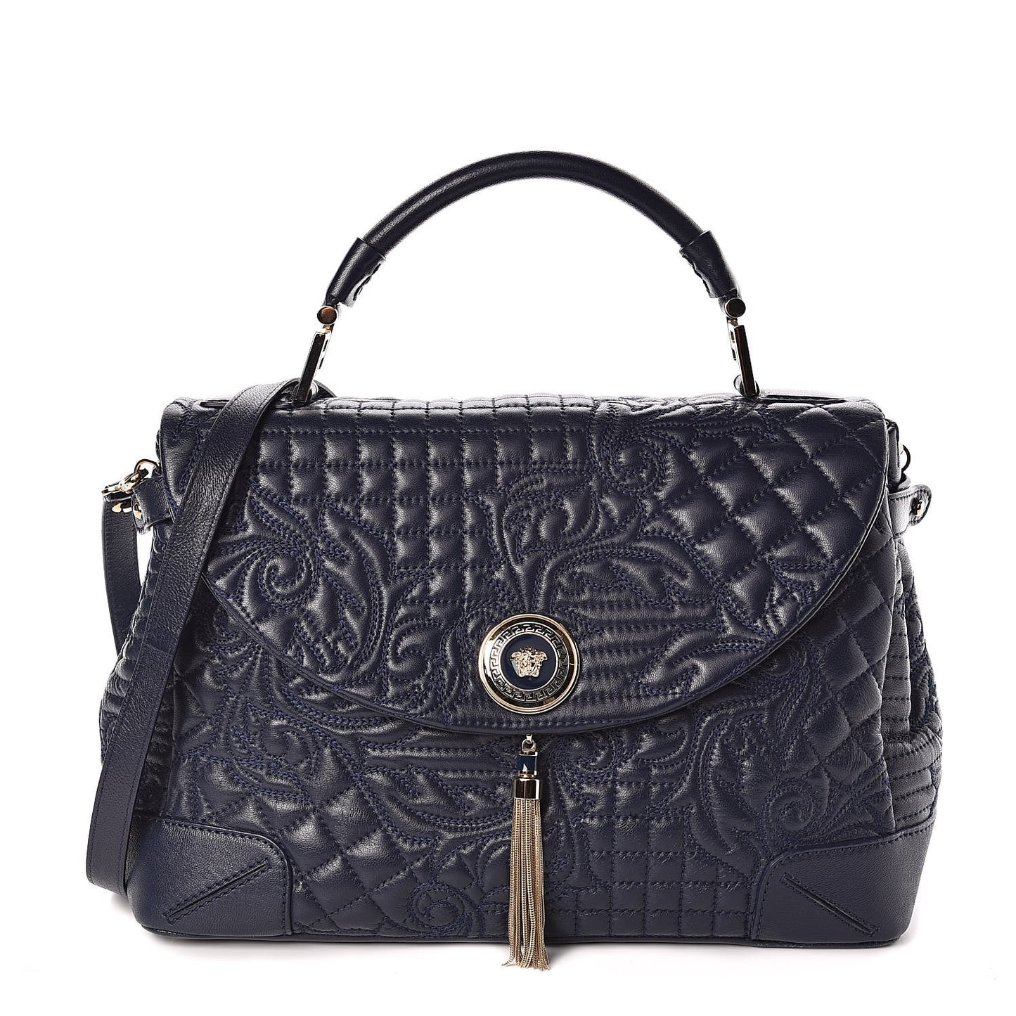Barocco Quilted Nappa Altea Vanitas Satchel Blue