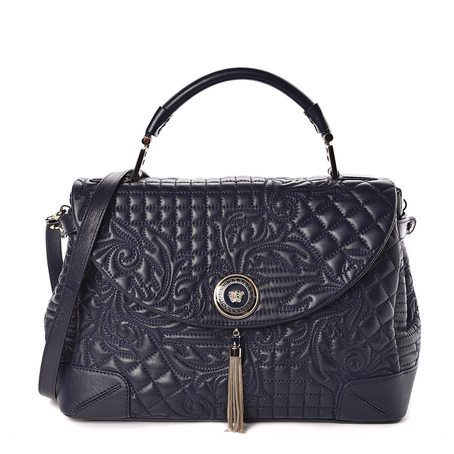 Versace Barocco Quilted Nappa Altea Vanitas Satchel Blue 1 of 13