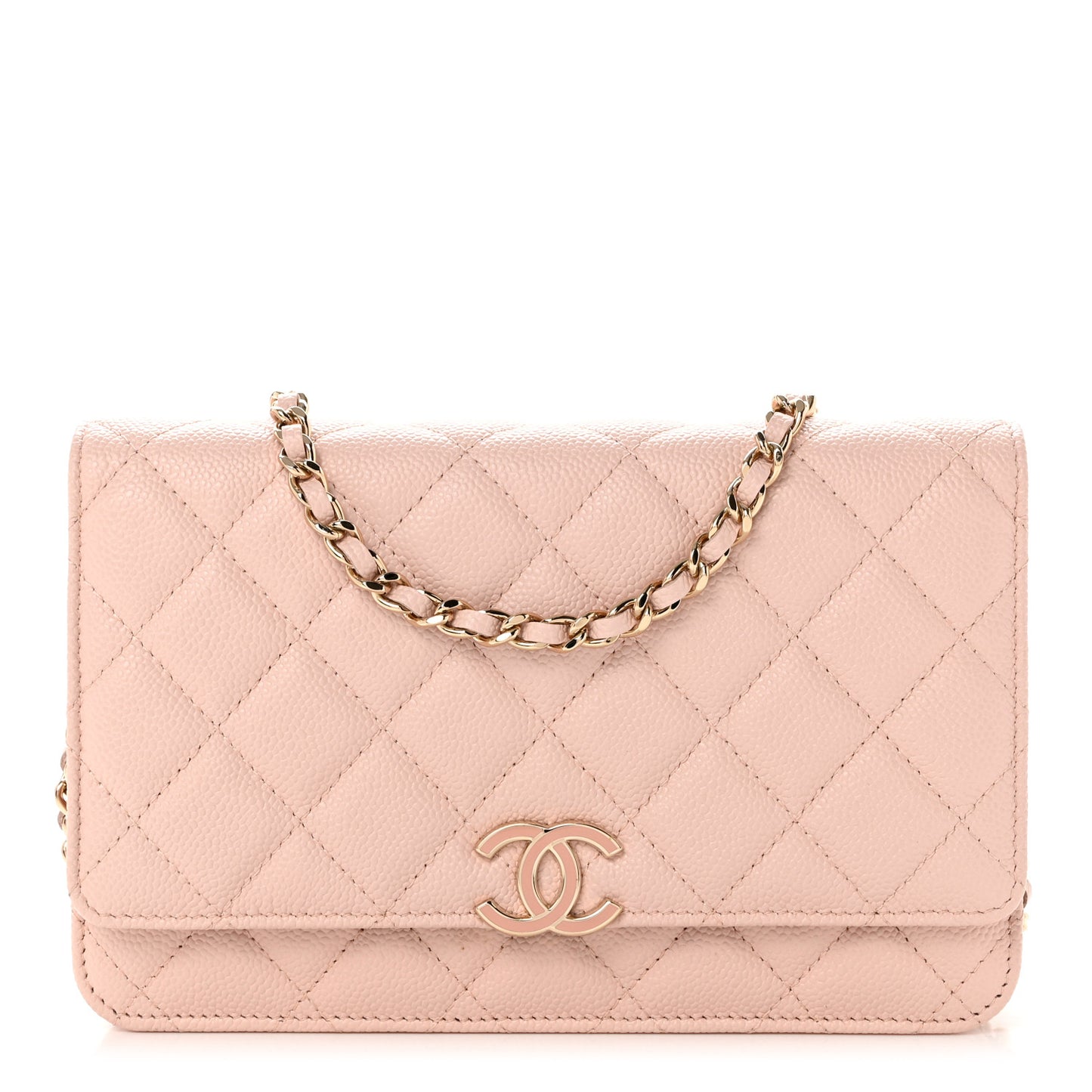 Caviar Quilted Enamel Wallet on Chain WOC Light Pink