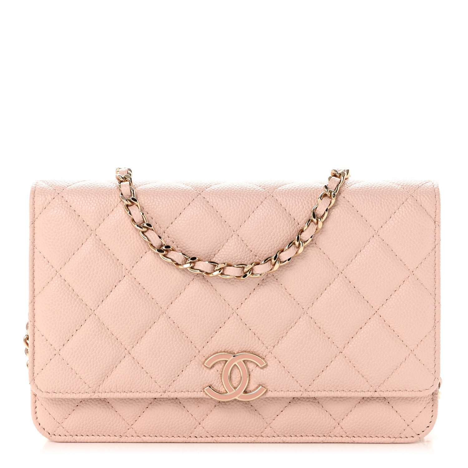 Chanel Caviar Quilted Enamel Wallet on Chain WOC Light Pink 1 of 9