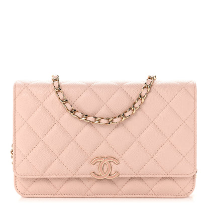 Chanel Caviar Quilted Enamel Wallet on Chain WOC Light Pink 1 of 9