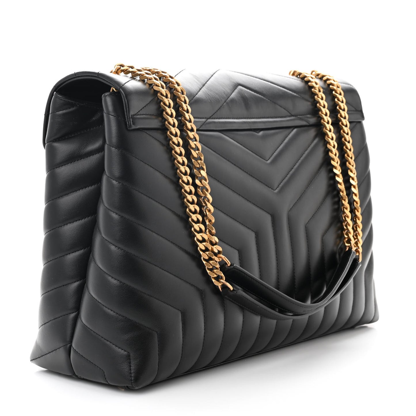Calfskin Y Quilted Monogram Large Loulou Chain Satchel Black