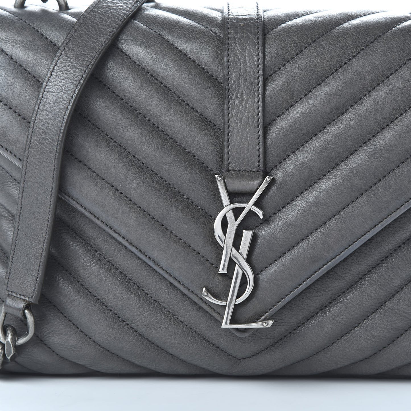 Sheepskin Matelasse Chevron Monogram Medium College Bag Light Coal