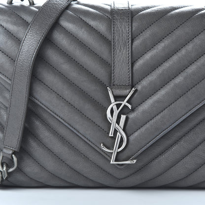 Saint Laurent Sheepskin Matelasse Chevron Monogram Medium College Bag Light Coal 10 of 10