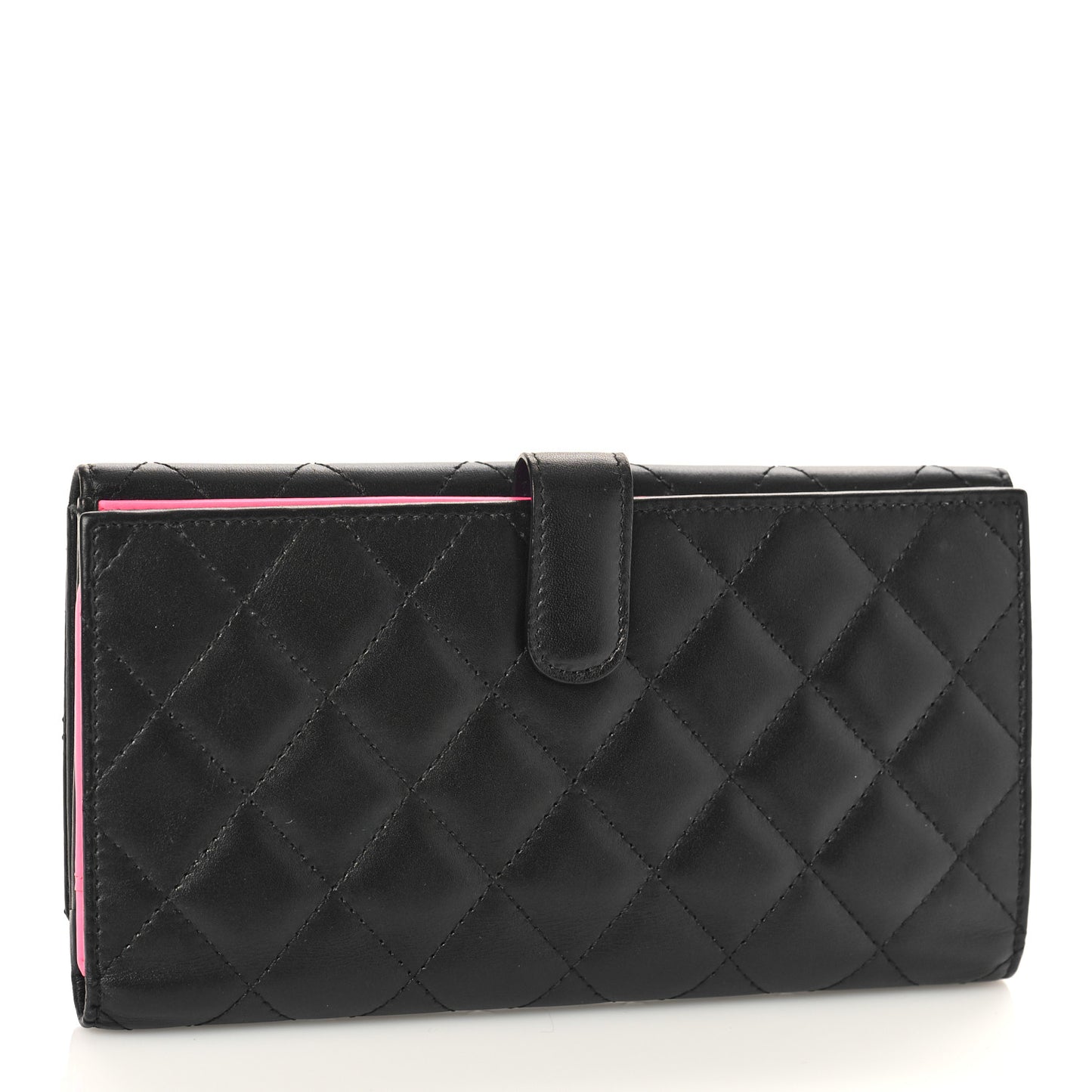 Calfskin Quilted Cambon Long Double Wallet Black