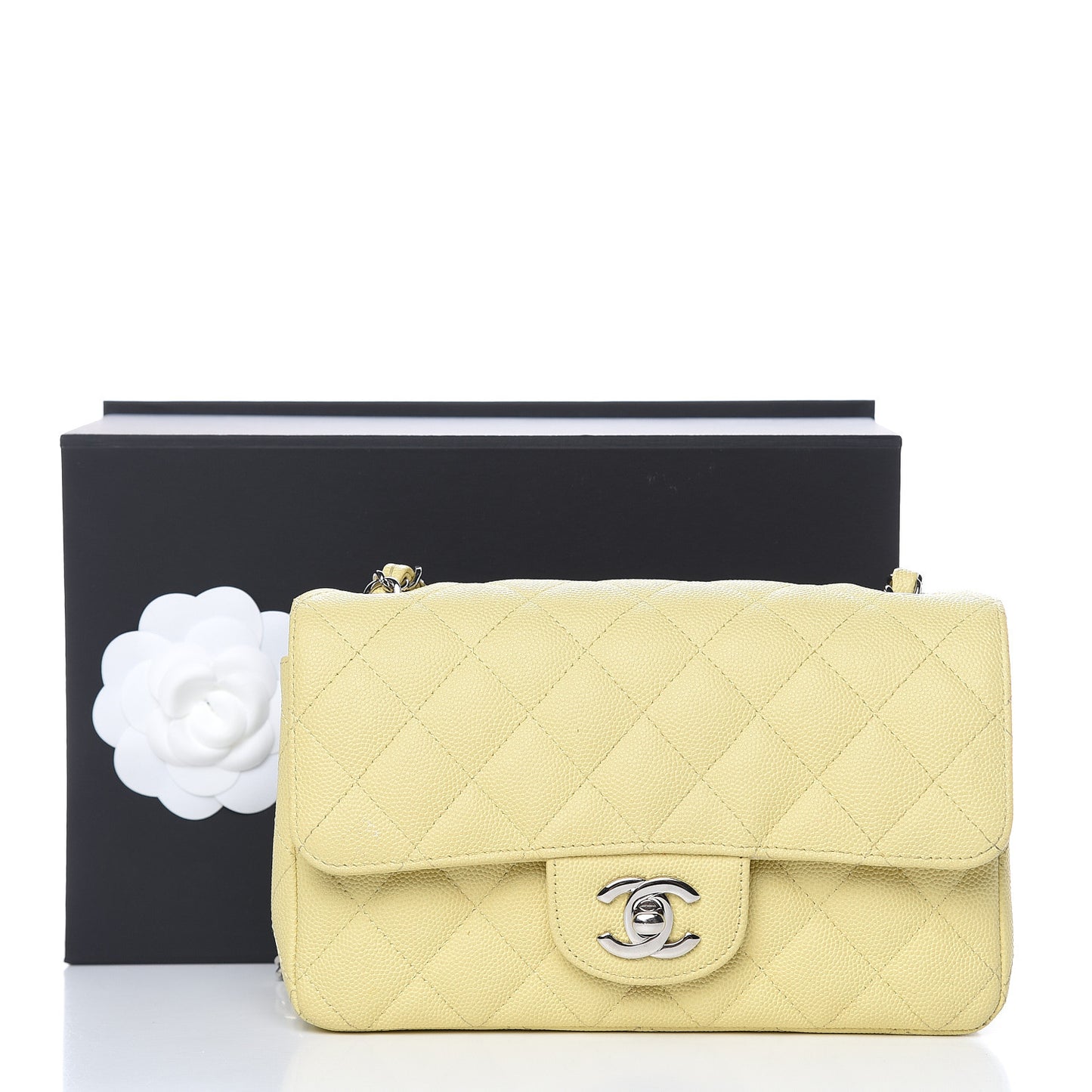 Caviar Quilted Mini Rectangular Flap Light Yellow