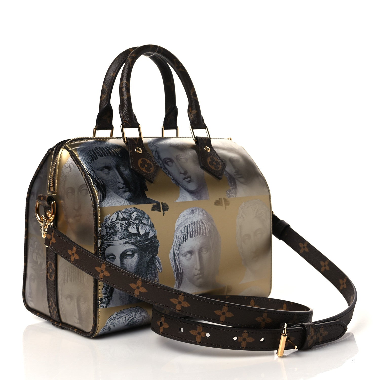 Louis Vuitton X FORNASETTI Calfskin Fornasetti Speedy Bandouliere 25 Gold 3 of 10