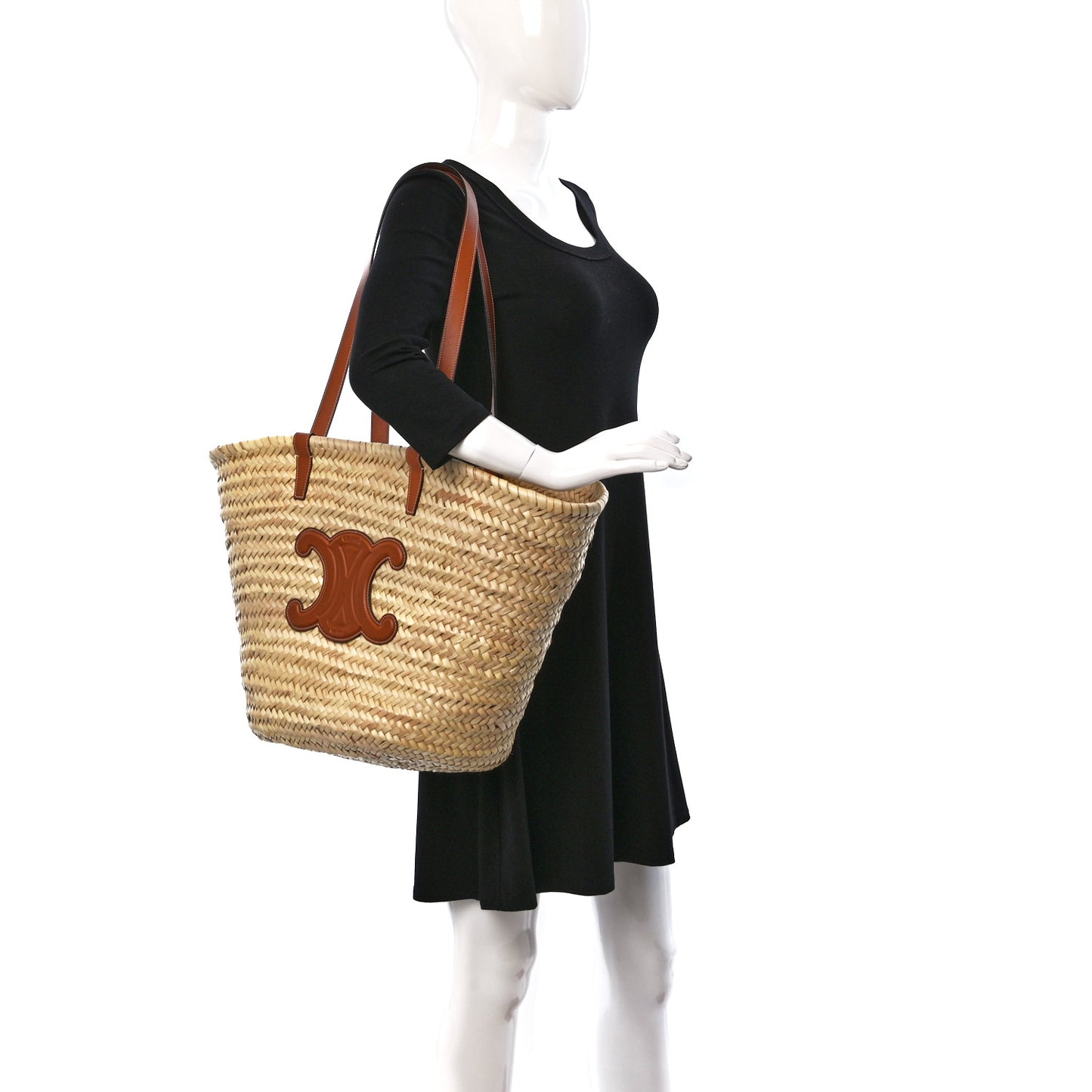 Raffia Calfskin Triomphe Medium Panier Tan
