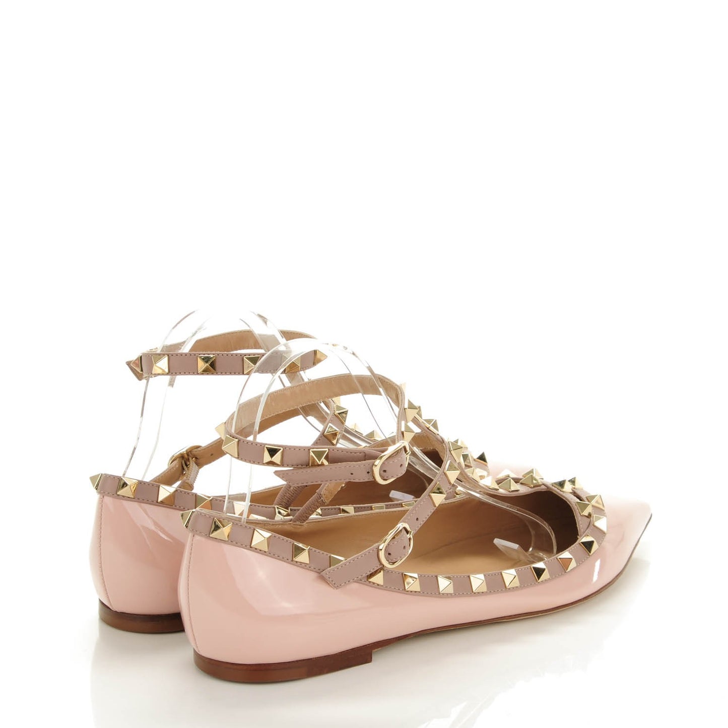 Patent Rockstud Cage Ballerina Flats 40.5 Water Rose Poudre