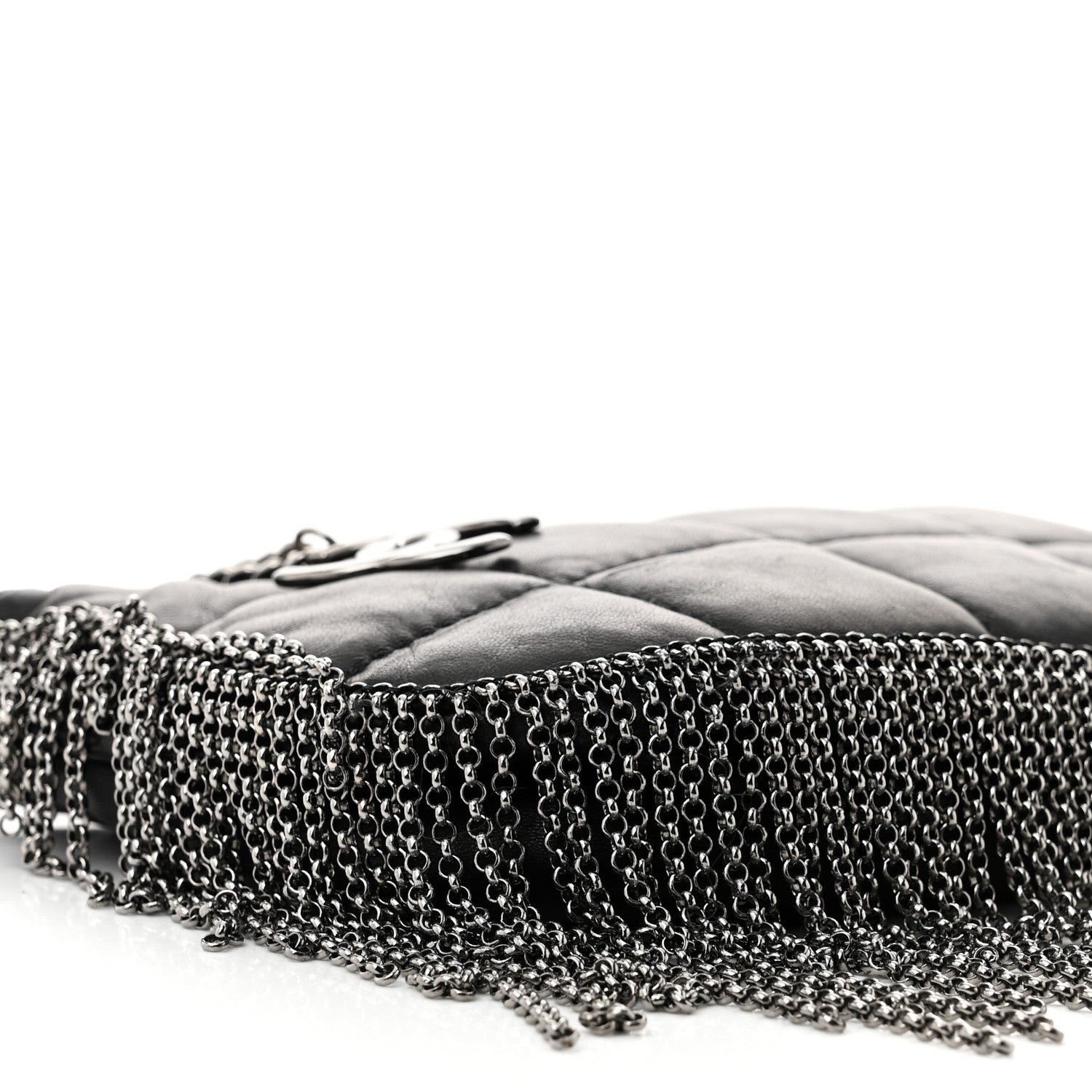Chanel Lambskin Square Quilted Chain Fringe Pochette Black 9 of 10