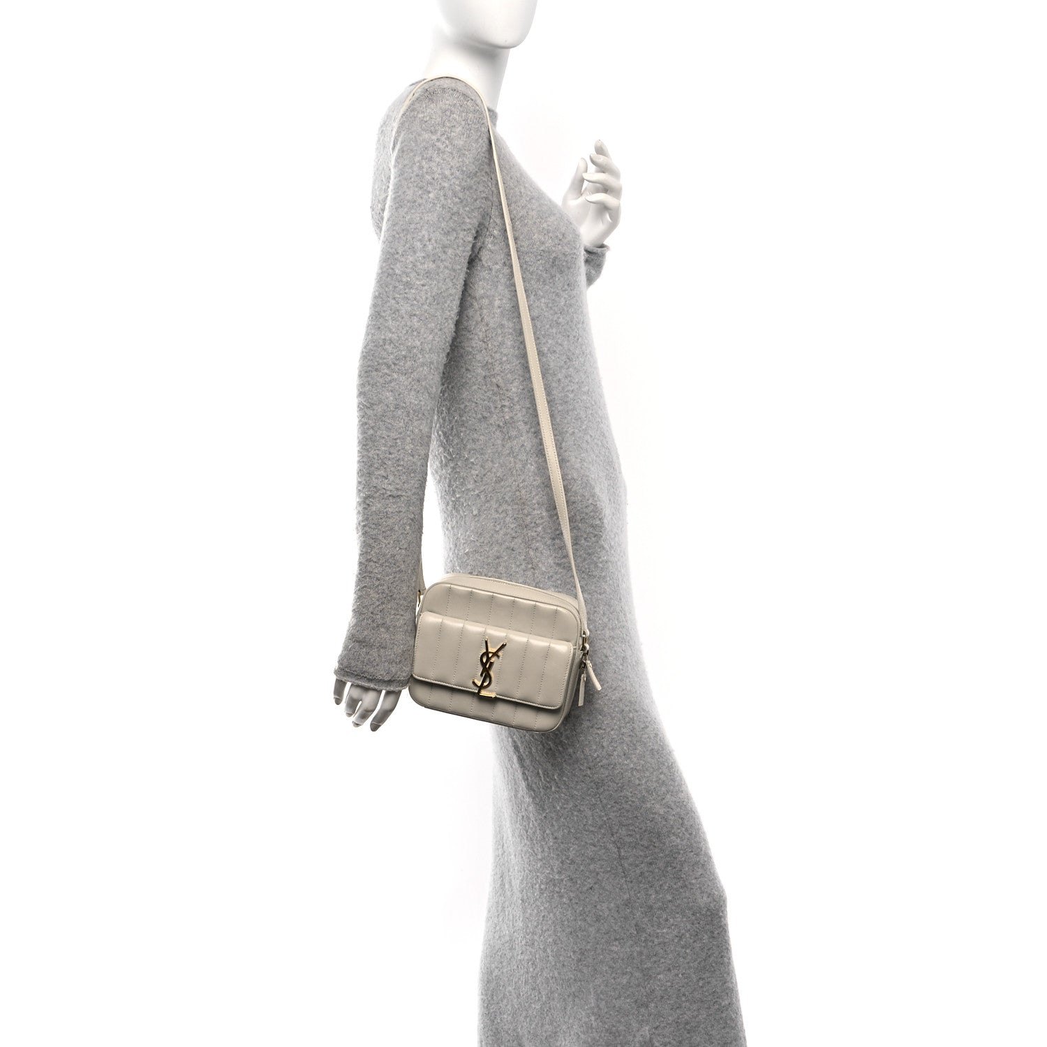 Saint Laurent Lambskin Matelasse Monogram Vicky Camera Bag White 2 of 19