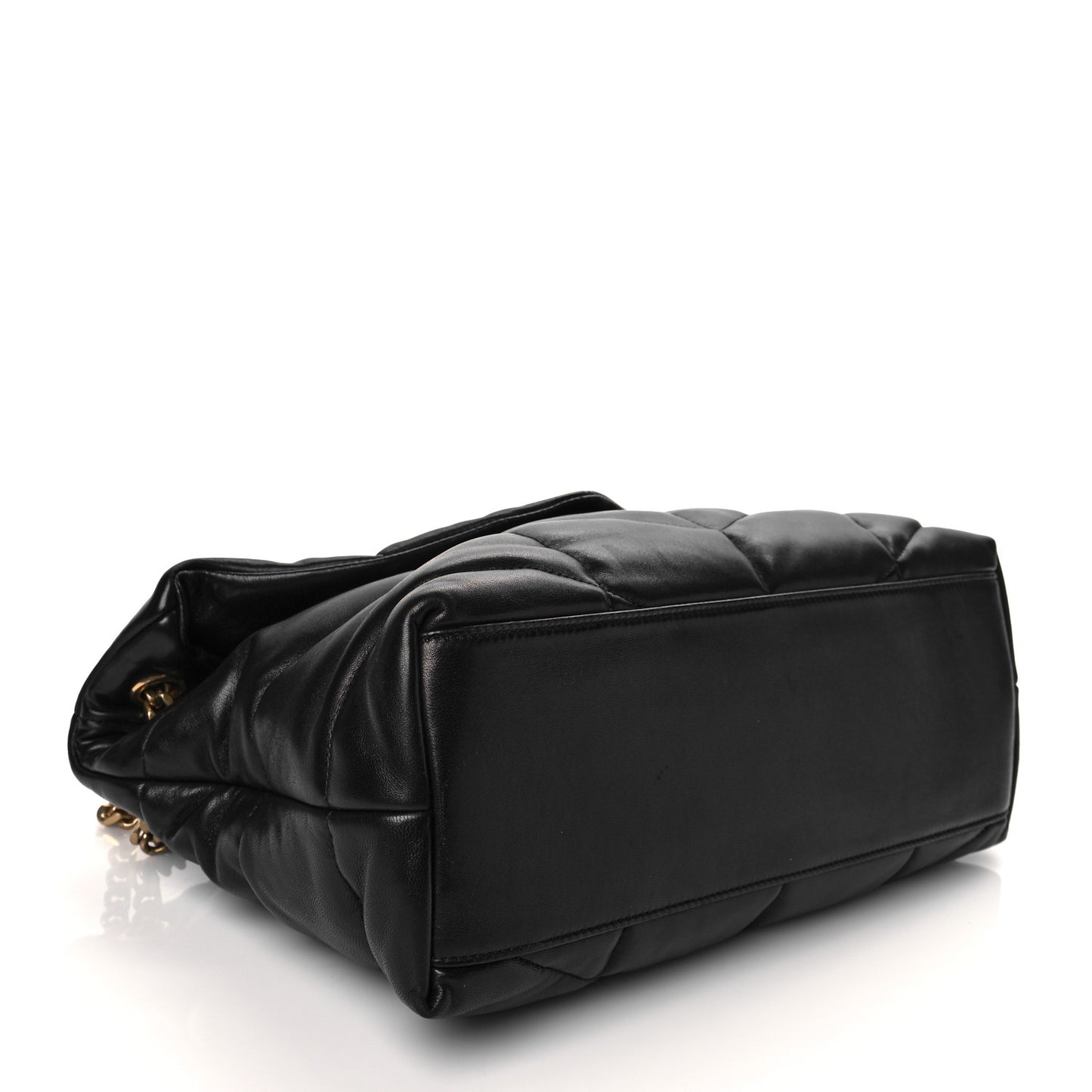 Lambskin Quilted Medium Loulou Puffer Monogram Chain Satchel Black
