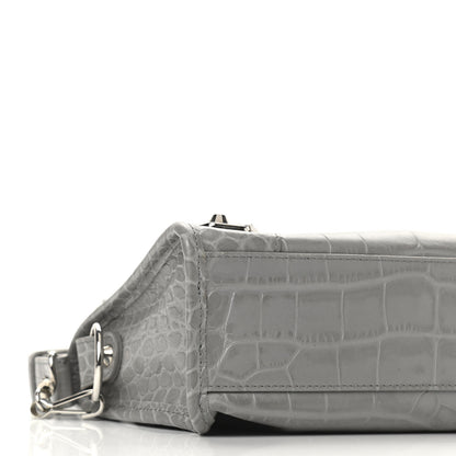 Balenciaga Calfskin Crocodile Embossed Silver Metallic Edge Hardware Mini City Haussmannien 8 of 9