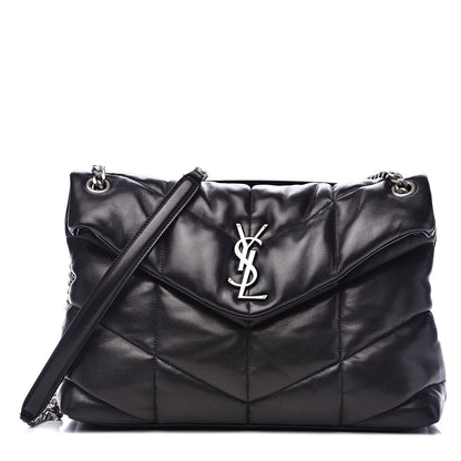 Saint Laurent Lambskin Quilted Medium Loulou Puffer Monogram Chain Satchel Black 1 of 11