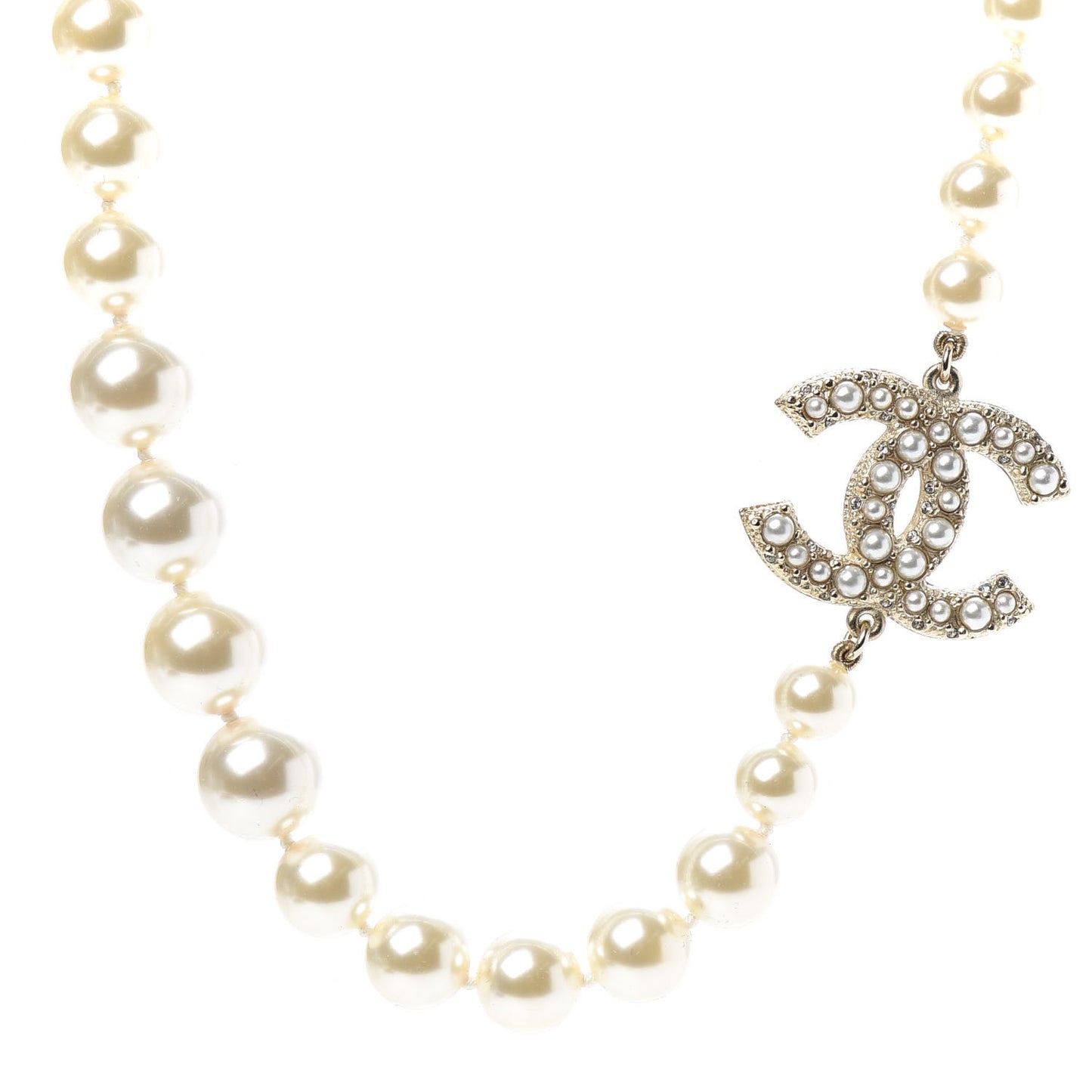 Graduated Pearl CC Short Necklace Gold