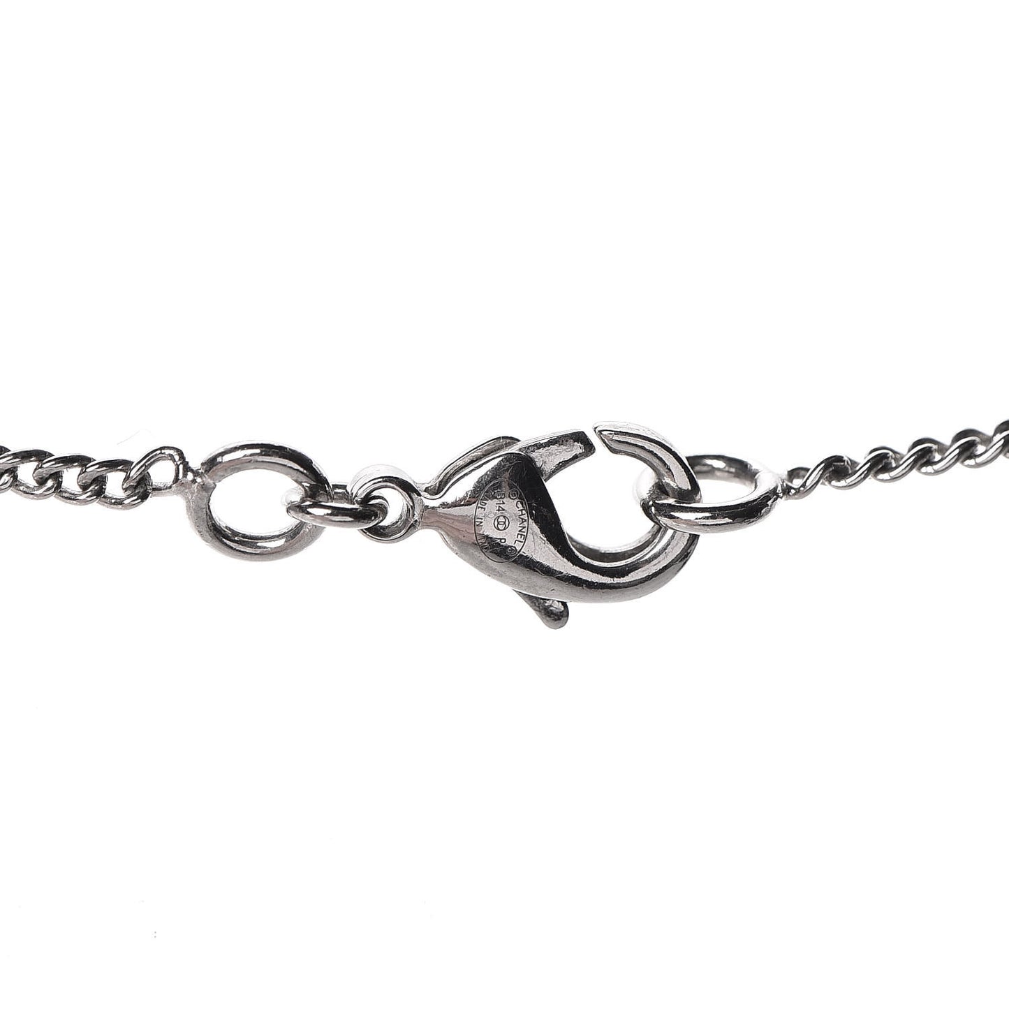 Baguette Crystal Pearl CC Lariat Necklace Silver