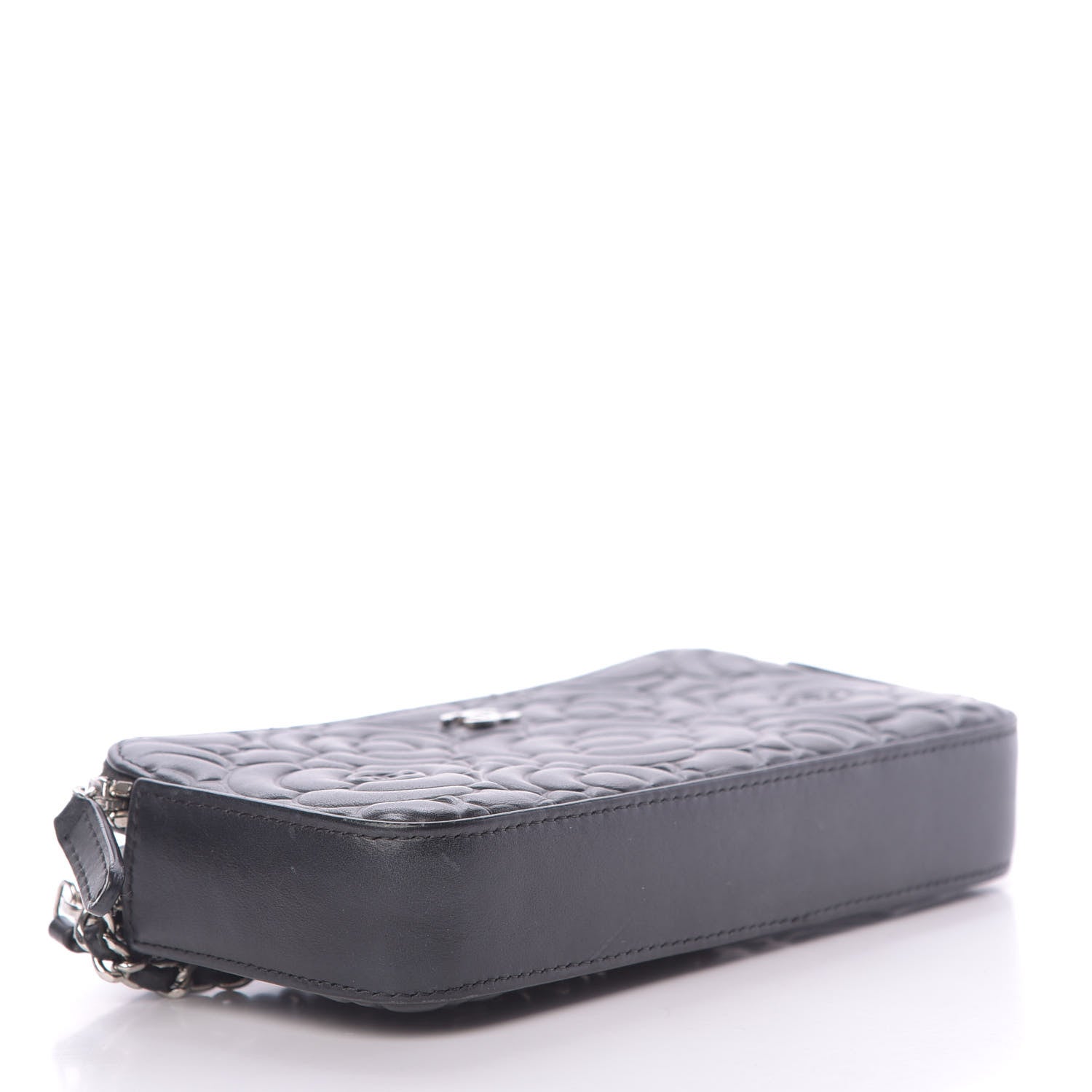 Chanel Lambskin Camellia Embossed Small Clutch With Chain Black 4 of 16