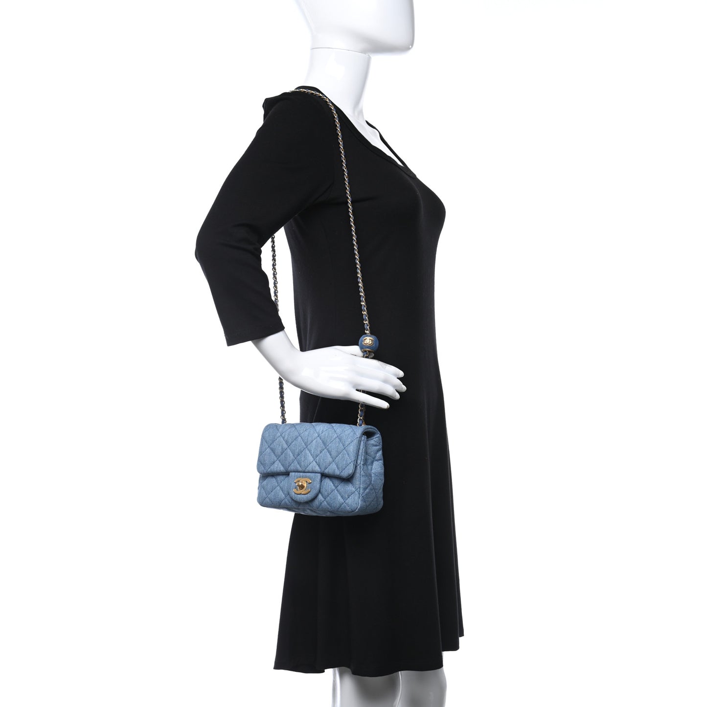 Denim Quilted Mini Pearl Crush Flap Blue