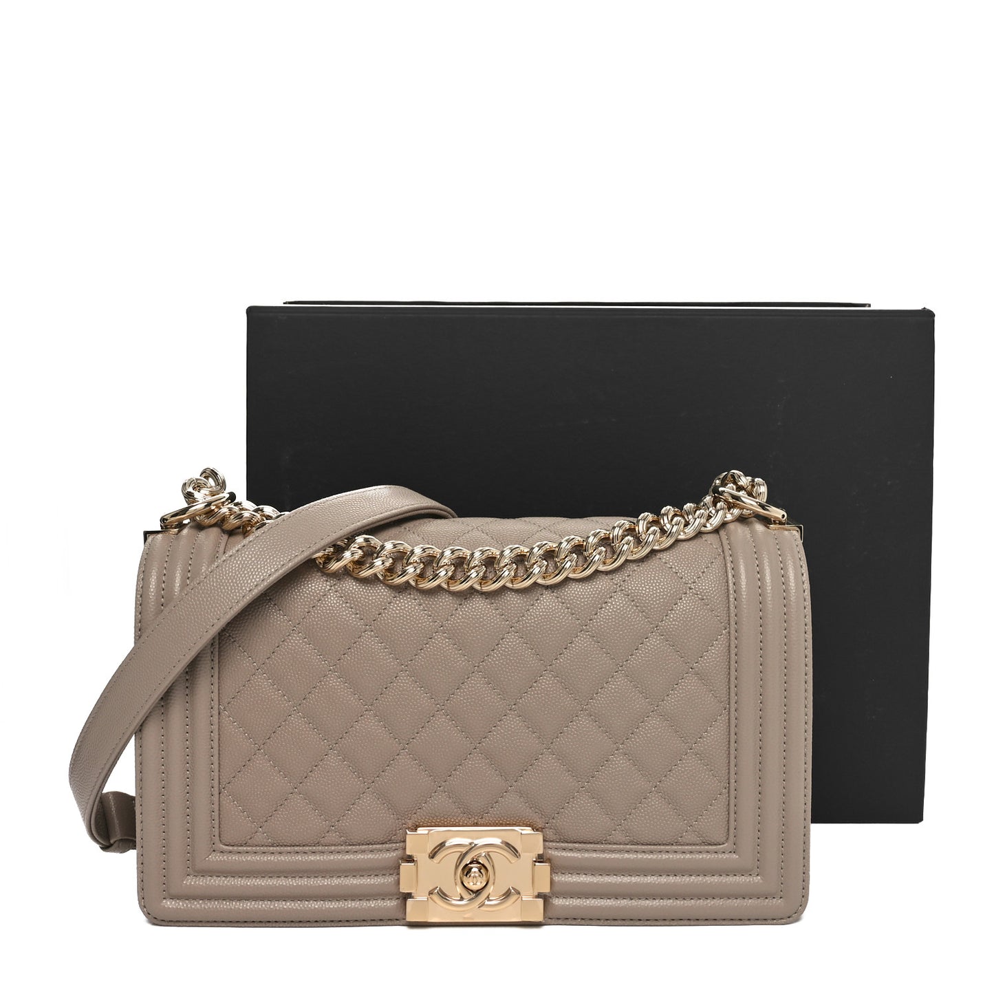 Caviar Quilted Medium Boy Flap Dark Beige