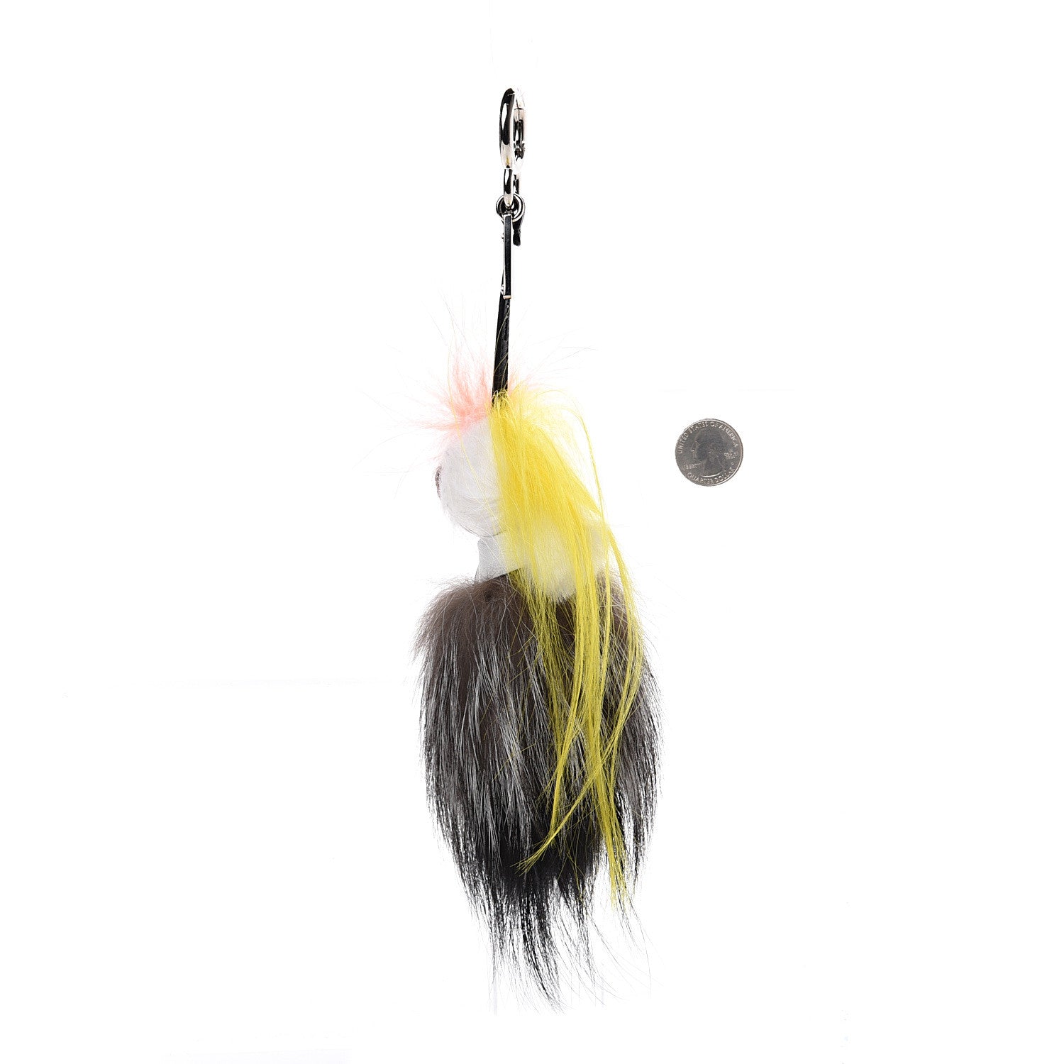 Fendi Fox Mink Goat Fur Mini Karlito Bag Charm White Black Flamingo 2 of 6