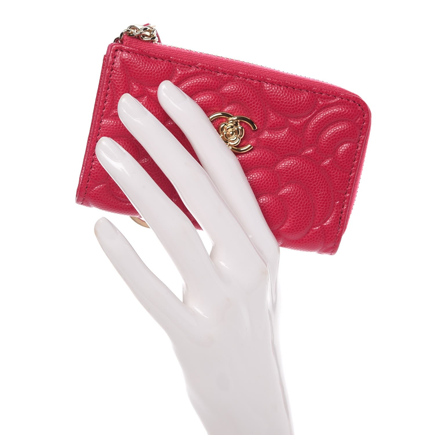 Chanel Caviar Camellia Embossed Key Holder Case Fuchsia 2 of 8