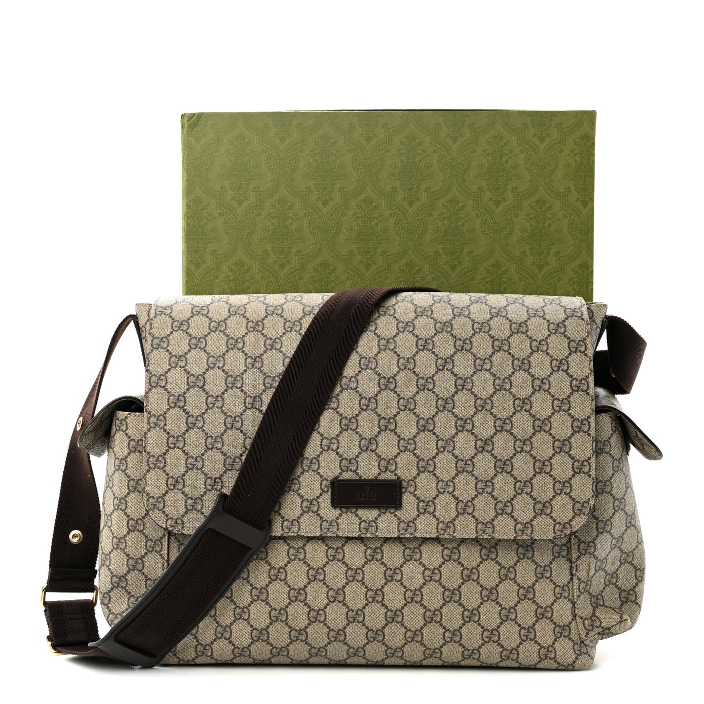 GG Plus Monogram Messenger Diaper Bag Dark Brown