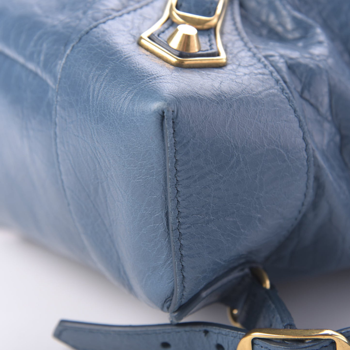 Agneau Gold Metallic Edge Hardware Backpack Bleu Abysse