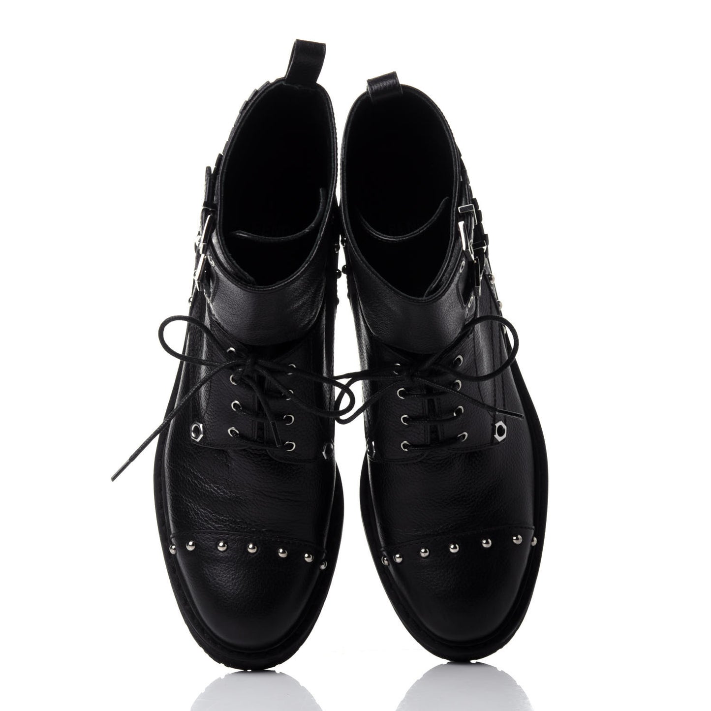 Calfskin Studded Bugs Combat Boots 36.5 Black