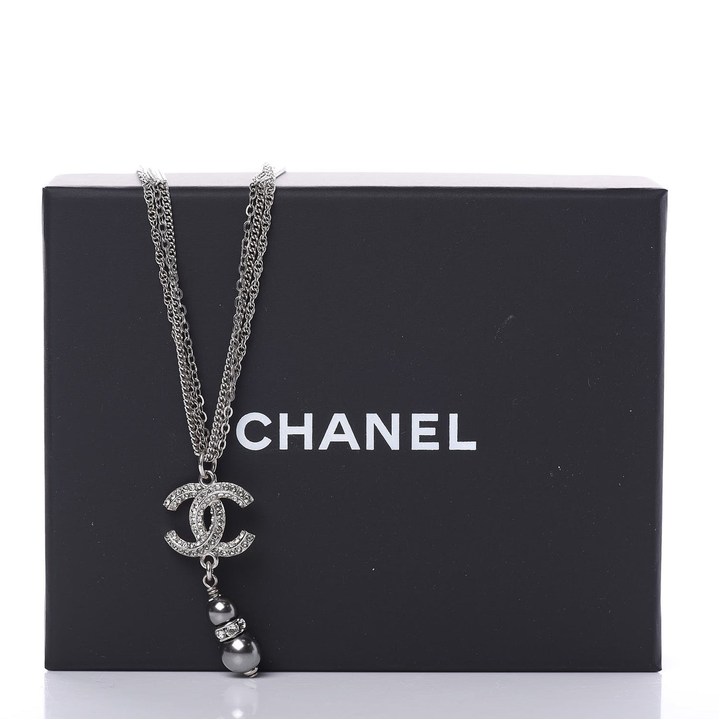 Pearl Crystal CC Drop Necklace Dark Grey