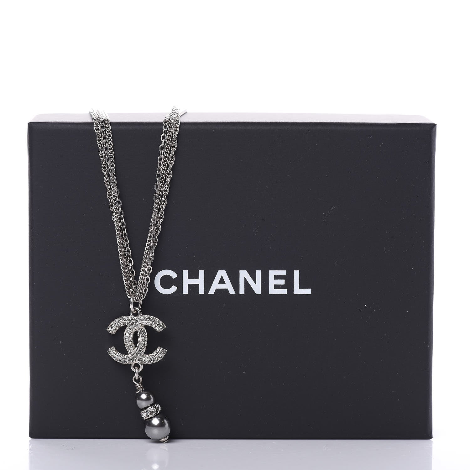Chanel Pearl Crystal CC Drop Necklace Dark Grey 6 of 6