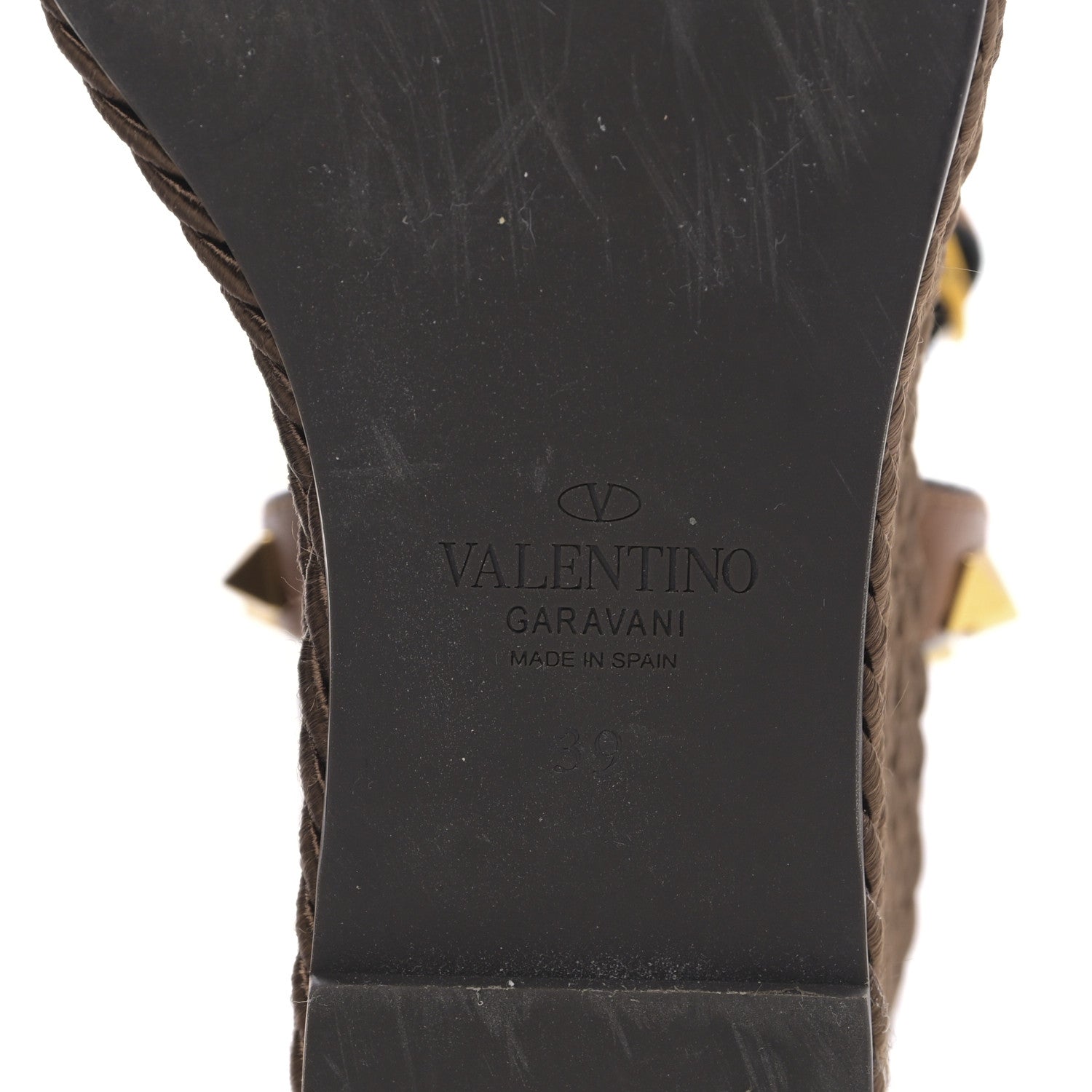 Valentino Garavani Calfskin Rockstud Ankle Strap Torchon Espadrille Caged 25/95mm Wedge Sandals 39 Cuoio 6 of 8