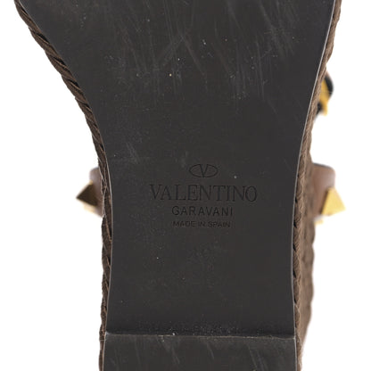 Valentino Garavani Calfskin Rockstud Ankle Strap Torchon Espadrille Caged 25/95mm Wedge Sandals 39 Cuoio 6 of 8