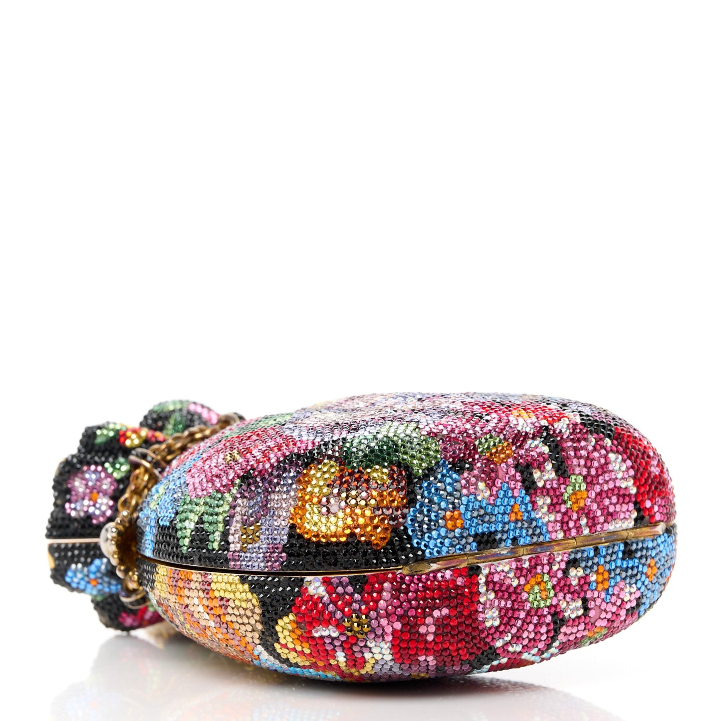 Swarovski Crystal Floral Minaudiere Clutch Gold Multicolor