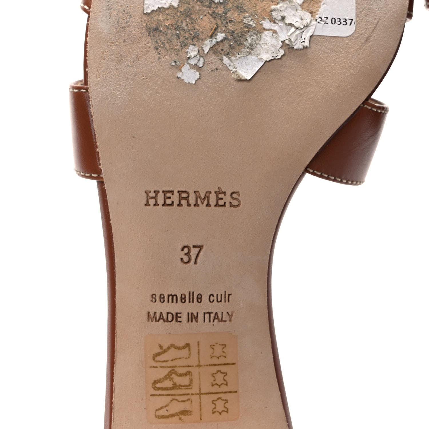 Hermes Calfskin Oasis Sandals 37 Gold 6 of 11
