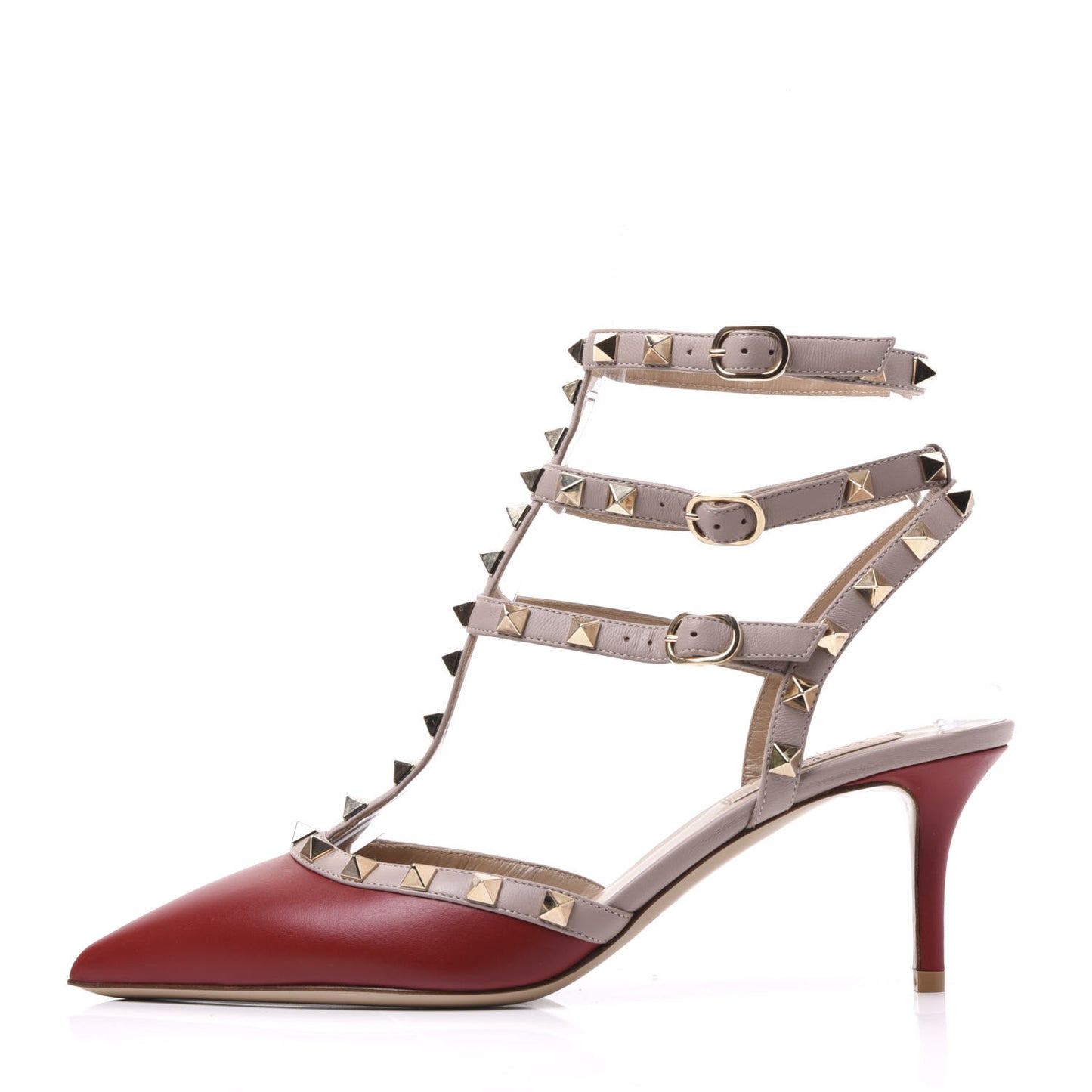 Nappa Rockstud Ankle Strap 65mm Pumps 39 Rubino Poudre