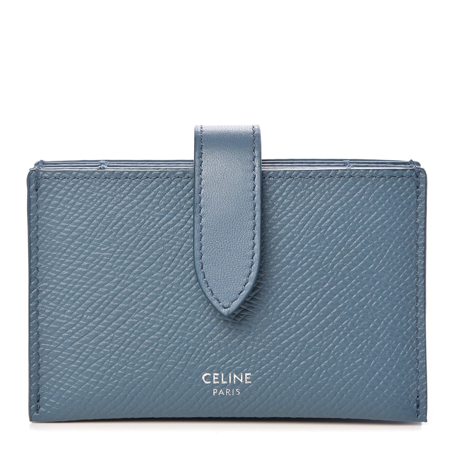 Grained Calfskin Strap Accordion Cardholder Slate Blue