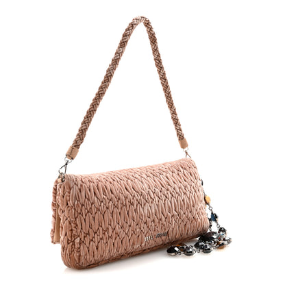Miu Miu Velvet Matelasse Crystal Chain Shoulder Bag Cammeo 3 of 9