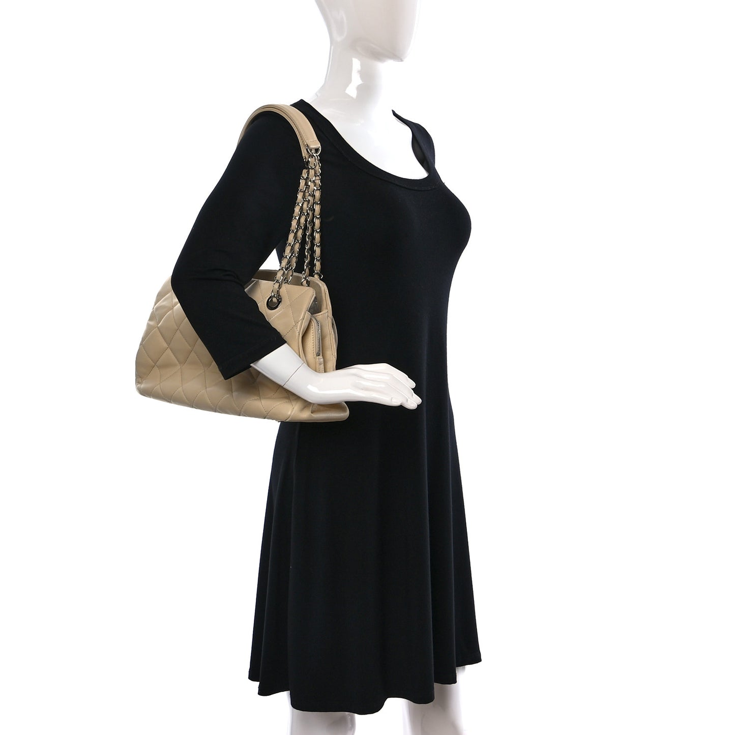Caviar Quilted Timeless CC Shopping Tote Beige
